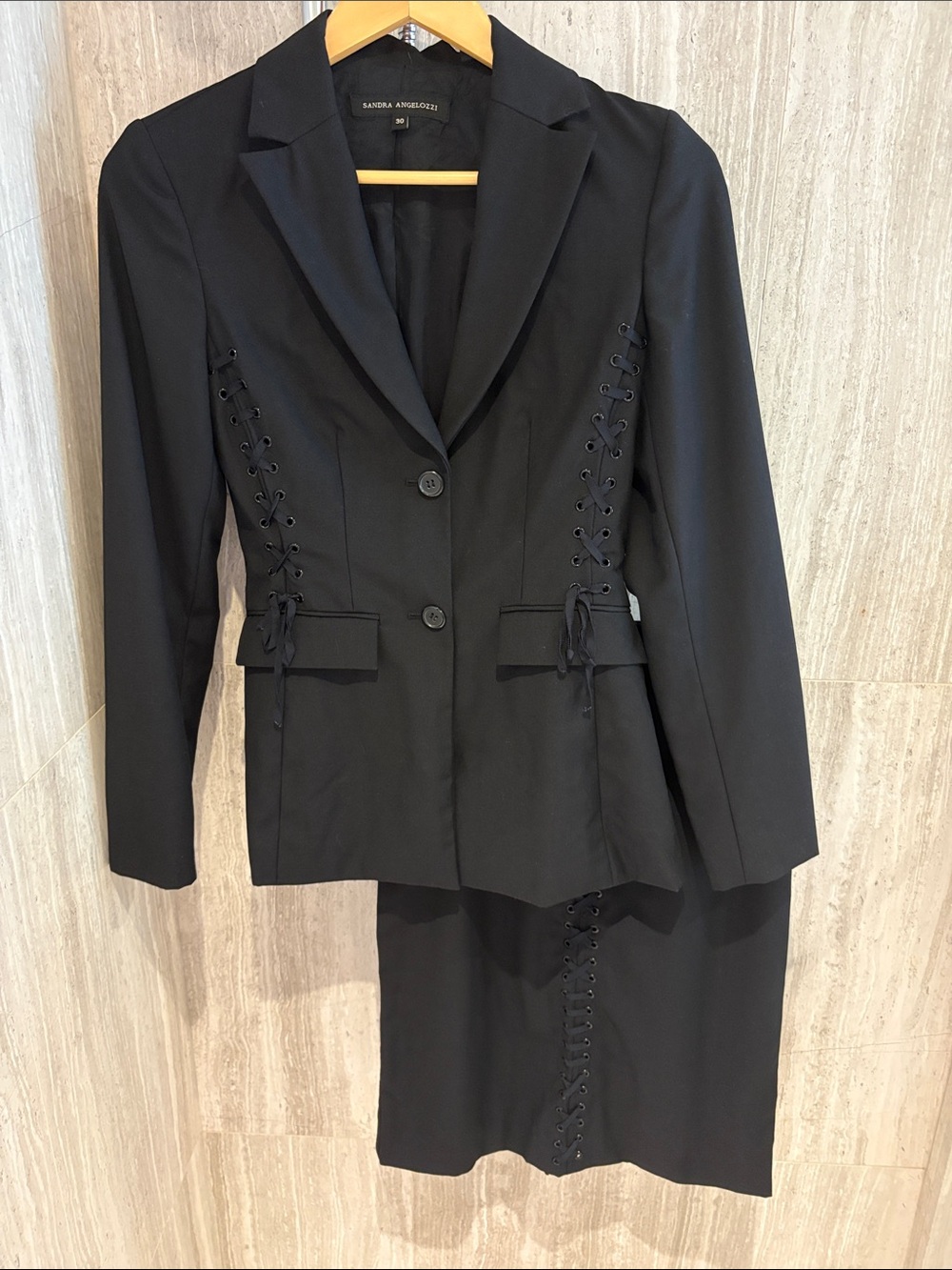 SANDRA ANGELOZZI Black Lace-Up Tailored Blazer